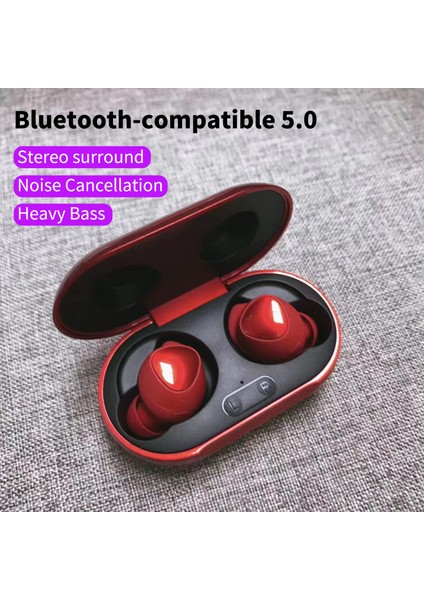 Kablosuz Mikrofonlu Bluetooth Uyumlu 5.0 Kulaklık - Kırmızı (Yurt Dışından)