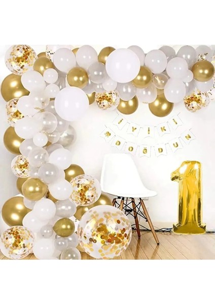 Gölge Altın Balon Dekorasyon 1 Yaş Balon Zinciri Seti Doğum Günü Parti Seti