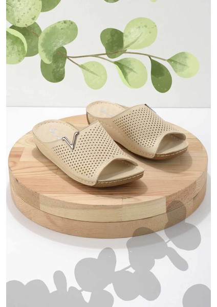 Bej Leather Kadın Terlik K04278222203