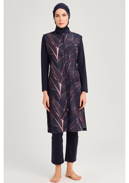 Yaprak Desenli Lacivert Tam Tesettür Mayo Kadınlar İçin Su İtici Özellikte fiyatları