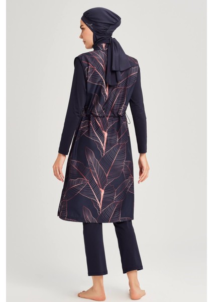 Yaprak Desenli Lacivert Tam Tesettür Mayo Kadınlar İçin Su İtici Özellikte fırsatları