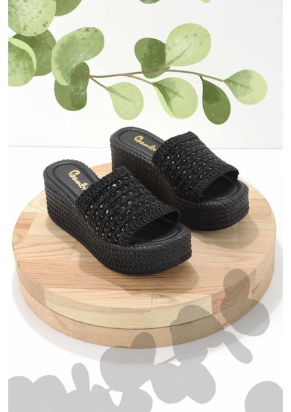 Siyah Örgü Kadın Terlik K04566771116