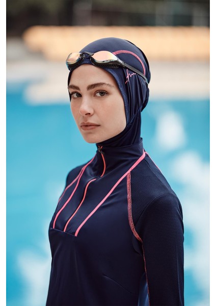 Performans Serisi Ayak Bant Detaylı Lacivert Likralı 4 Parça Tesettür Mayo Takımı H-Per 30 fiyatları