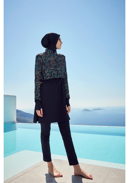 Esila Tatil Tema Desenli Jileli Tam Tesettür Mayo Üstü fiyatları