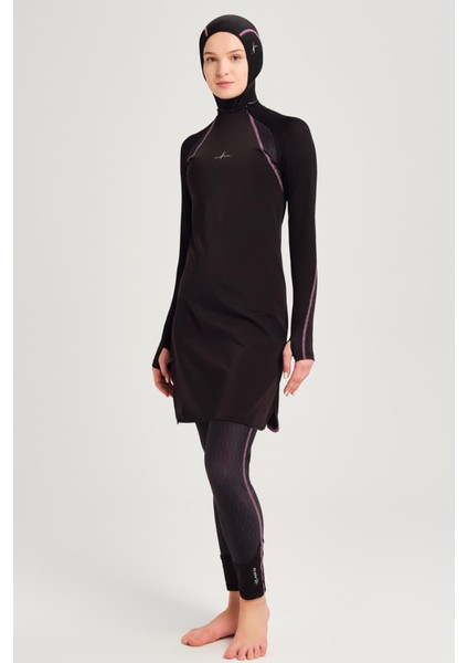 Performans Serisi Omuz Gizli Fermuar Detaylı Siyah Likralı 4 Parça Tesettür Mayo Takımı H-Per 30 fırsatları