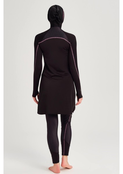 Performans Serisi Omuz Gizli Fermuar Detaylı Siyah Likralı 4 Parça Tesettür Mayo Takımı H-Per 30 indirimleri