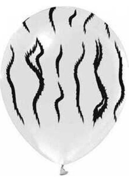 TZB8075 Zebra Baskılı Beyaz Balon 12 Inç 8li -Balonevi