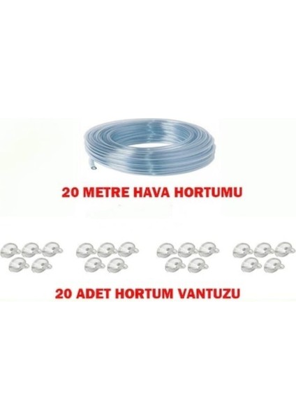 Mutlu Akvaryum Akvaryum Hava Hortumu 20 Metre + 20 Adet Vantuz