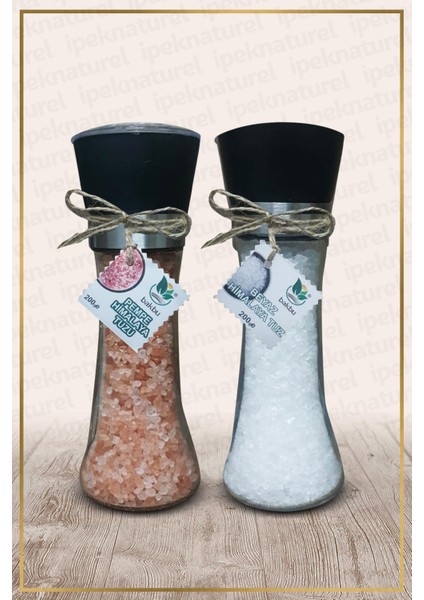 Bakbu Değirmenli Pembe ve Beyaz Himalaya Tuzu 200+200GR Büyük Boy