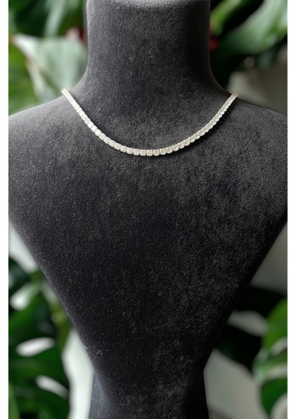 Zirkon Taşlı Yuvarlak Model Su Yolu Silver Kolye