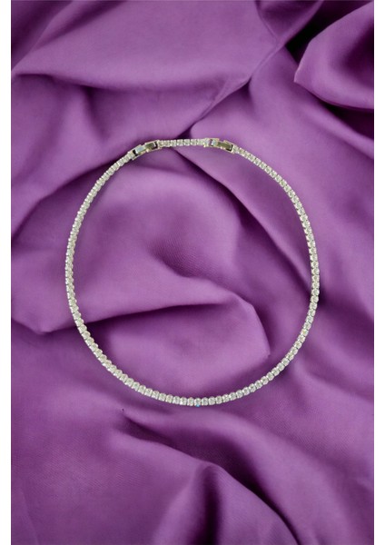 Zirkon Taşlı Yuvarlak Model Su Yolu Silver Kolye