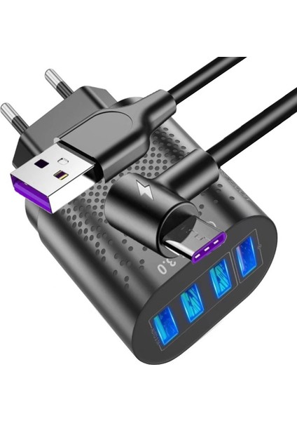 Z5 Çoklu Şarj Adaptörü + J8 Type-C 90 Derece 5A/100W Şarj Kablosu -2mt