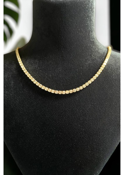 Zirkon Taşlı Yuvarlak Model Su Yolu Gold Kolye