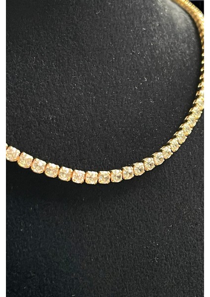 Zirkon Taşlı Yuvarlak Model Su Yolu Gold Kolye