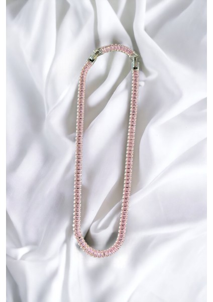Pembe Zirkon Taşlı Baget Model Su Yolu Silver Kolye