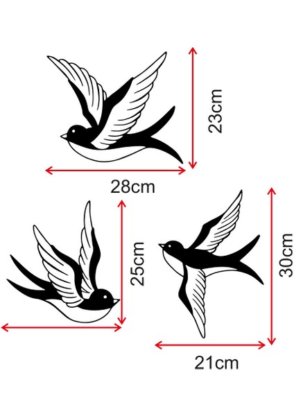 3 Parça Uçuşan Kuşlar Ahşap Tablo Duvar Oda Ev Aksesuarı 50X50CM