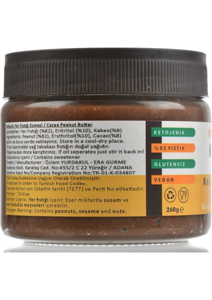 Organik Ham Kakaolu Ketojenik Yer Fıstığı Ezmesi 260 gr fiyatları