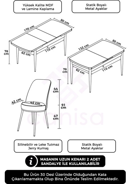 Concept Zen Serisi Mdf Açılabilir Mutfak Masası Takımı ,beyaz Mermer Desen Masa + 4 Adet Sandalye