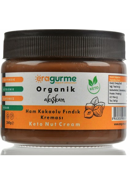 Organik Ham Kakaolu Akışkan (Smooth) Ketojenik Fındık Kreması 260 gr