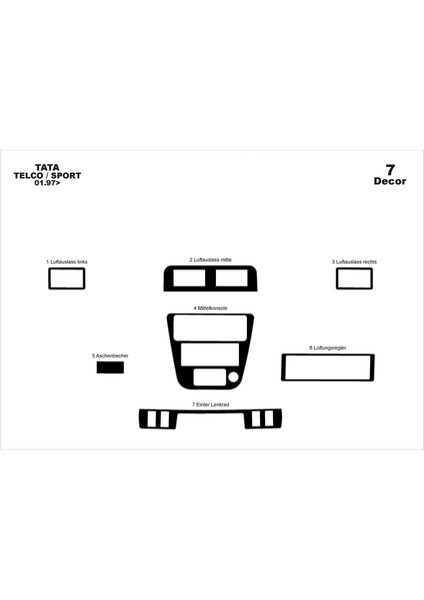 Meriç® Tata Telco Sport Ön Torpido Kaplama Maun 7 Parça 1997-2006