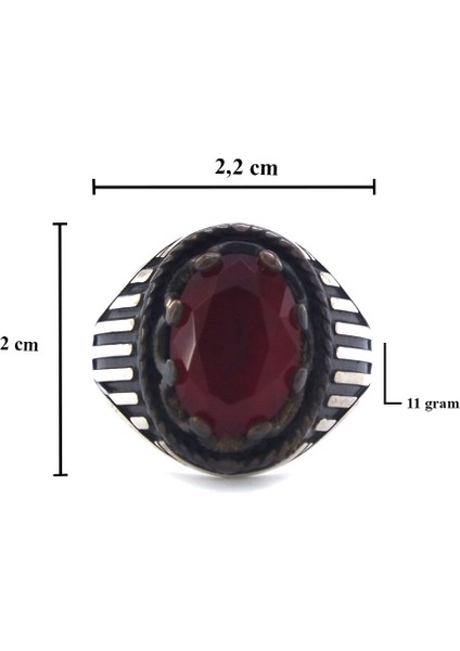 Ateş Taşlı Tasarım El Işçiliği 925 Ayar Erkek Gümüş Yüzük GEY-180