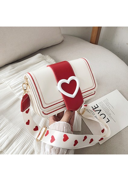 Kalp Şekilli Omuz Çantası Retro Geniş Omuz Askısı Flip Messenger Çanta Bayanlar Dikiş Çanta (Yurt Dışından)