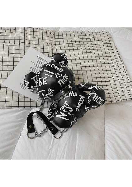 3D Karikatür Ayı Bayanlar Zincir Omuz Çantası Kızlar Sıradan Messenger Çantası Kawaii Ladies Cüzdan (Yurt Dışından)