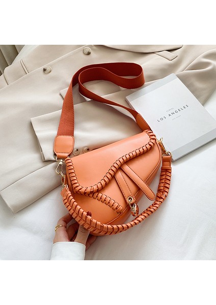 Eyer Kadın Çantası Bir Omuz Sapı Toka Fermuar Pu Polyester Iç Kilit Dekoratif Çanta (Yurt Dışından)