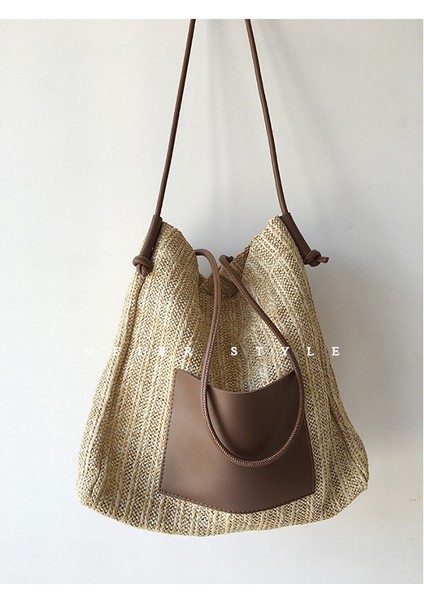 Bayanlar Saman Haberci Çantası Yaz Plajı Tatil Bohem Retro Omuz Çantası (Yurt Dışından)