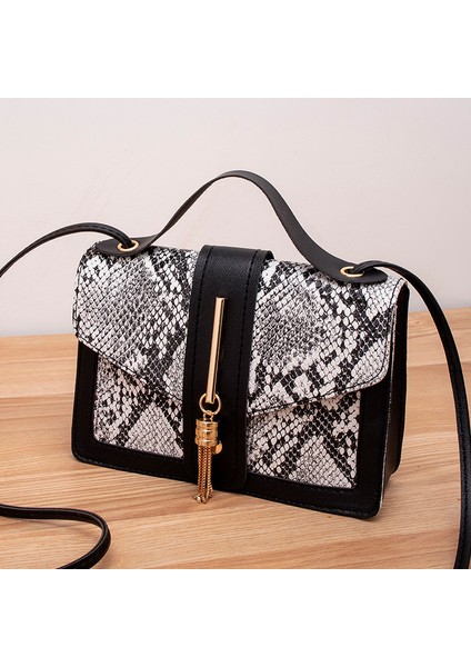 Retro Yılan Desen Demir Püskül Manyetik Toka Bir Omuz Diyagonal Taşınabilir Küçük Kare Çanta (Yurt Dışından)