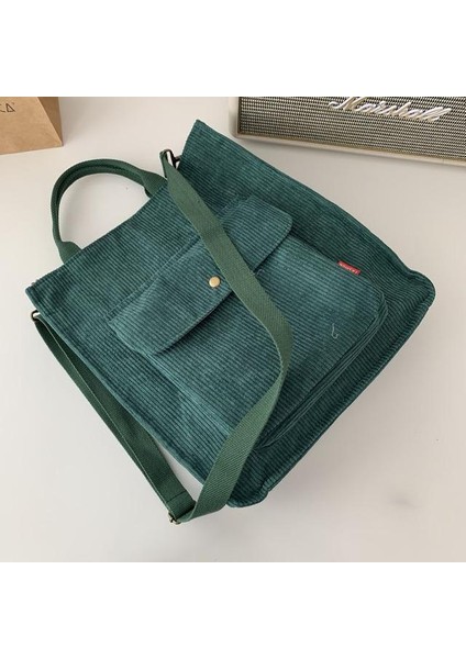 Kadife Omuz Çantası Bayanlar Retro Alışveriş Çantası Fermuar Kızlar Okul Çanta Çanta Gündelik El Çantası (Yurt Dışından)