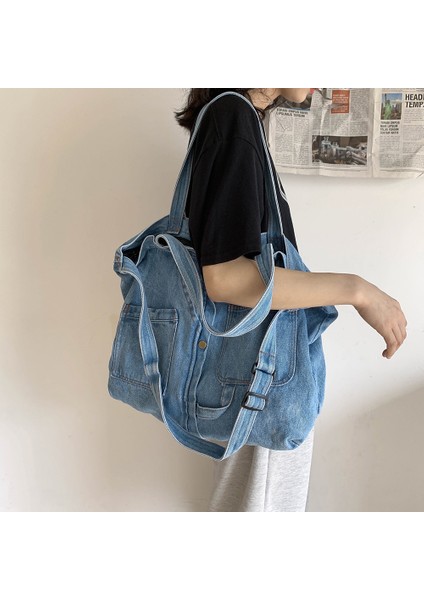 Denim Bayanlar Omuz Çantası Çanta Yeniden Kullanılabilir Bayanlar Tote Tuval Çantası (Yurt Dışından)