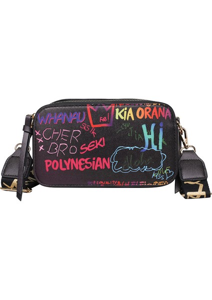 Mektup Graffiti Pu Deri Küçük Messenger Çanta Bayanlar Moda Omuz Çantası (Yurt Dışından)
