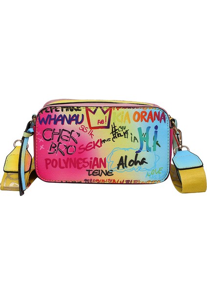 Mektup Graffiti Pu Deri Küçük Messenger Çanta Bayanlar Moda Omuz Çantası (Yurt Dışından)
