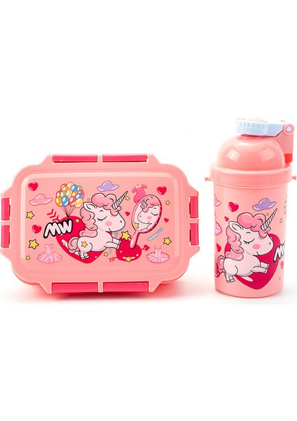 Unicorn Öğle Yemeği Kutusu Su Şişesi ile Set 3 Bölmeli Salata Konteyneri Öğle Yemeği Için Çocuk Kız Çocuk Okul Malzemeleri (Yurt Dışından)