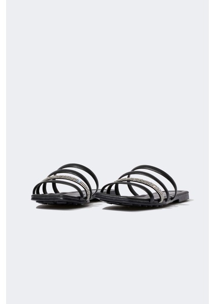 Kadın Düz Taban Çift Bantlı Suni Deri Terlik