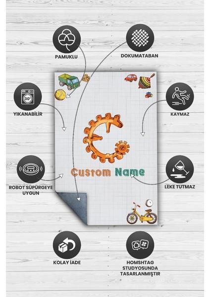 Oğlumun İsmi Kişiye Özel Kişiselleştirilebilir Dokuma Tabanlı Yıkanabilir Dekoratif Ev Halısı fırsatları