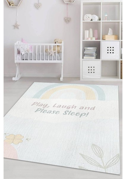 Oyna Gül Ve Lütfen Uyu Kişiye Özel Kişiselleştirilebilir Dokuma Tabanlı Yıkanabilir Dekoratif Ev Halısı