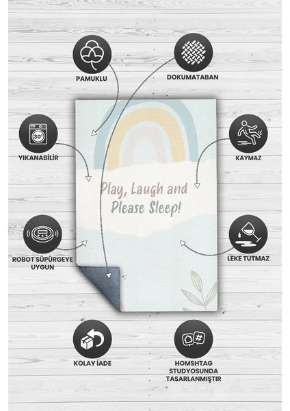 Oyna Gül Ve Lütfen Uyu Kişiye Özel Kişiselleştirilebilir Dokuma Tabanlı Yıkanabilir Dekoratif Ev Halısı fırsatları