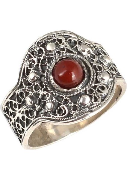 925 Ayar Gümüş Akik Taşlı Telkari Yüzük