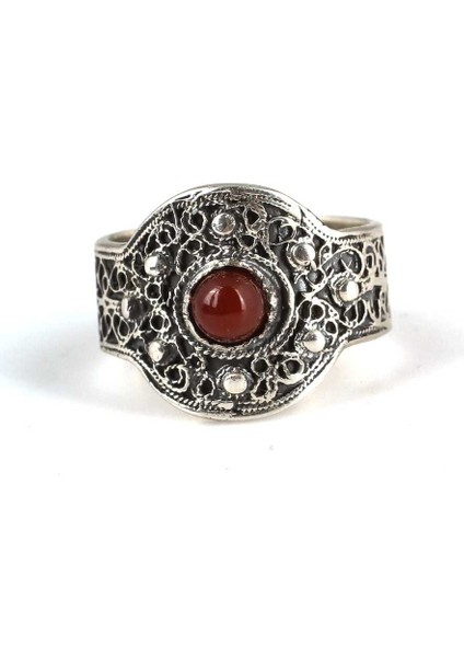 925 Ayar Gümüş Akik Taşlı Telkari Yüzük fırsatları