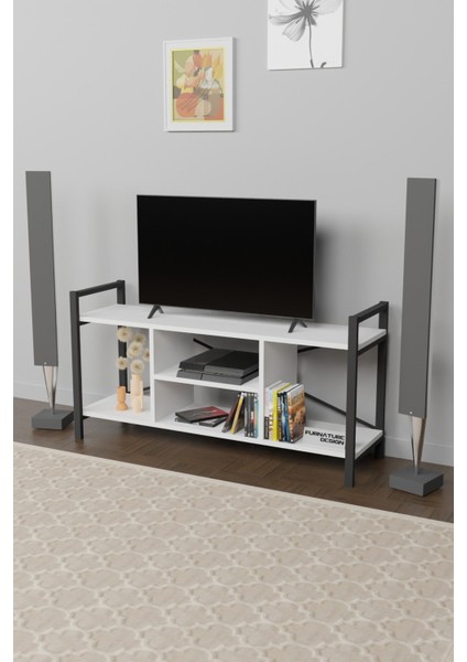 Tv Ünitesi Raflı Metal Ayaklı Tv Sehpası Beyaz fiyatları