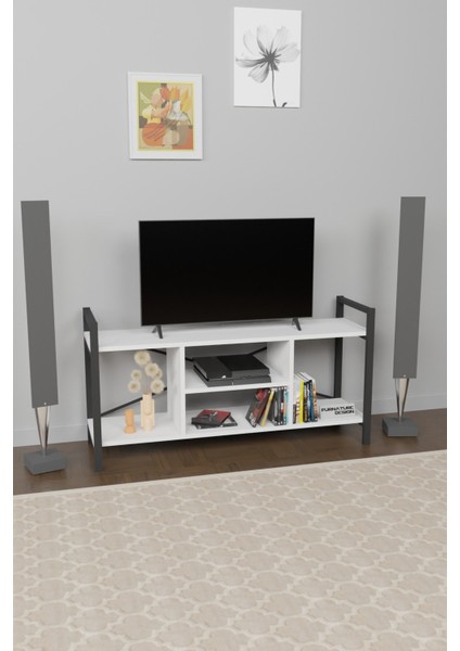Tv Ünitesi Raflı Metal Ayaklı Tv Sehpası Beyaz modelleri
