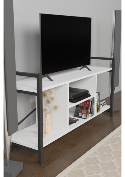 Tv Ünitesi Raflı Metal Ayaklı Tv Sehpası Beyaz fırsatları