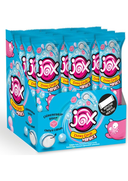 JOX MINIES; Bubble Gum Çiğnenebilir Şekerleme (10 gr x 24 adet/kutu 240 gr)