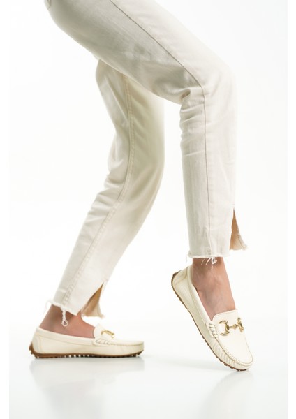 Hakiki Deri 203-BJ Oval Burunlu Toka Detay Kadın Bej Babet & Loafer Ayakkabı fiyatları