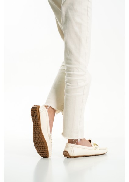 Hakiki Deri 203-BJ Oval Burunlu Toka Detay Kadın Bej Babet & Loafer Ayakkabı modelleri