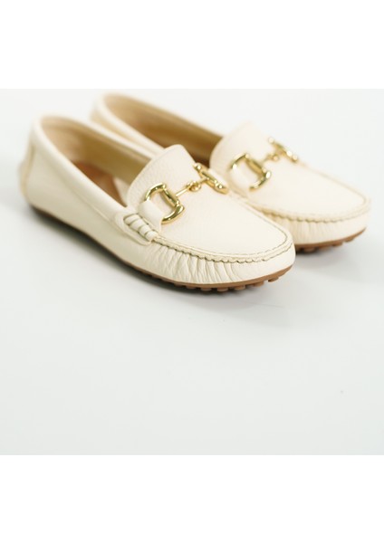 Hakiki Deri 203-BJ Oval Burunlu Toka Detay Kadın Bej Babet & Loafer Ayakkabı fırsatları