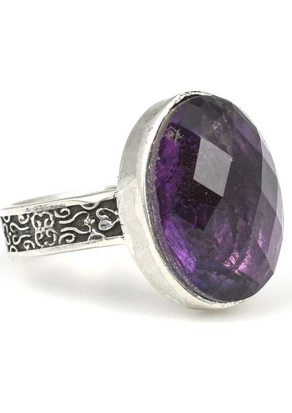 925 Ayar Oval Ametist Taşlı Kadın Yüzük