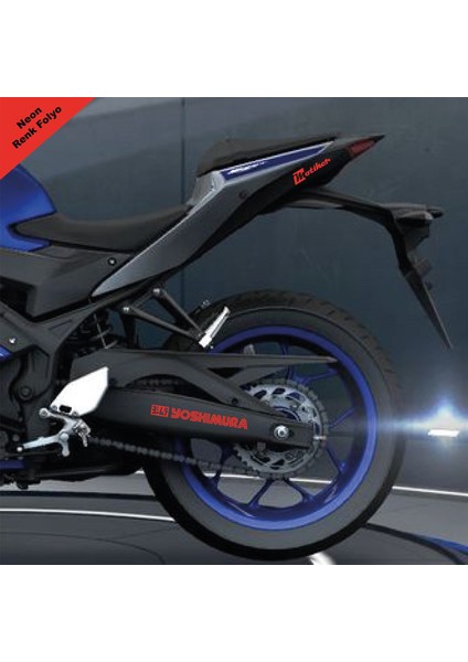 Yoshimura Yazılı Neon Kırmızı Arka Maşa Sticker Etiket Modeli